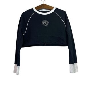 Gymshark Sweatshirt Legacy OG Cropped Pull String Embroidered Black Vented Sz M